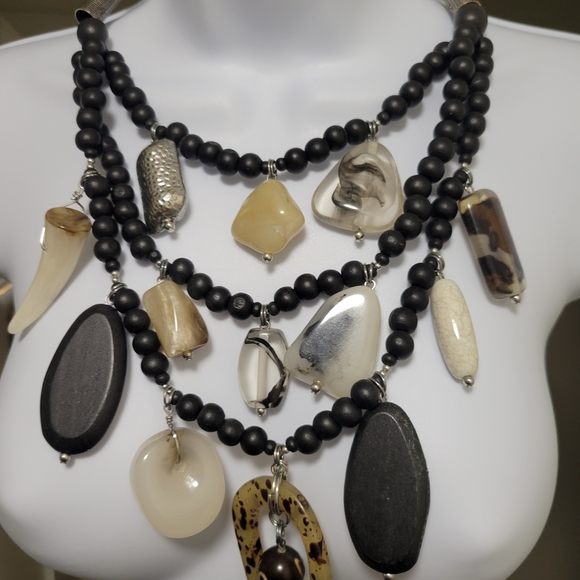 Chico's Black and Cream Multi-Strand Necklace - Picture 4 of 6
